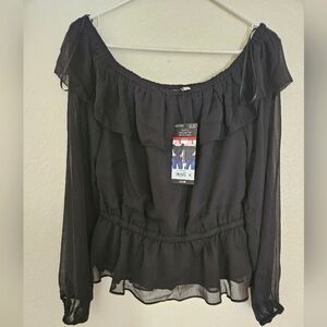 Sofia by Sofia Vergara Black Ruffle Blouse